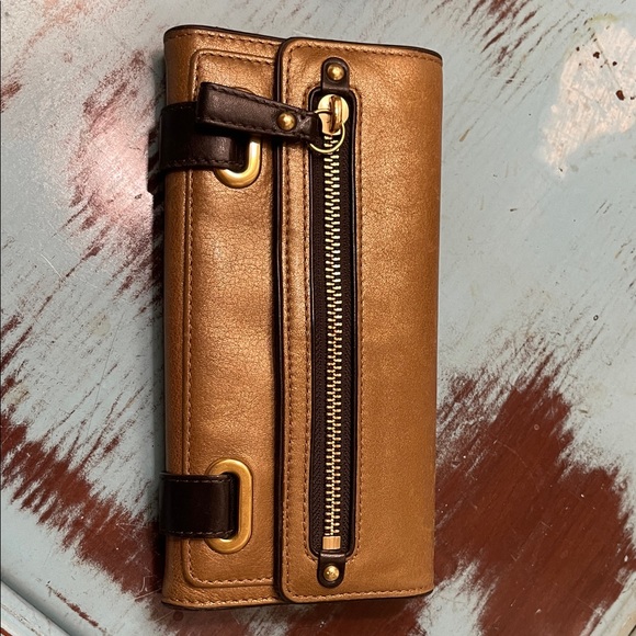 Coach Brown and Tan Leather Wallet with Zipper - Picture 1 of 4